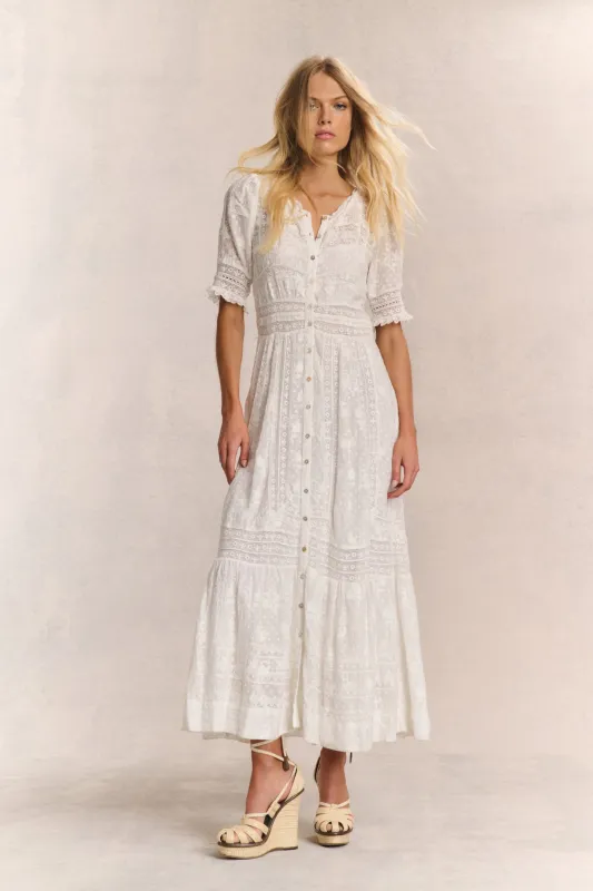 Minka Heritage Maxi Dress - TRUE WHITE sold by LoveShackFancy
