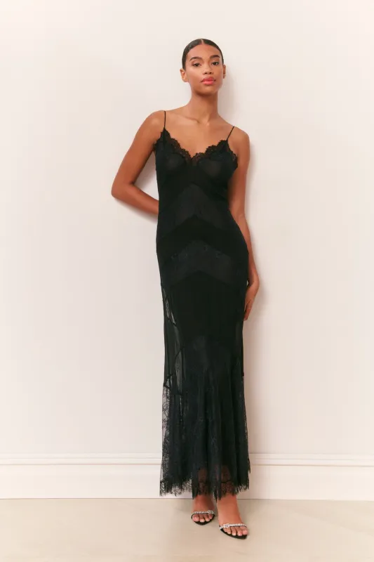 Astra Silk Lace Maxi Dress sold by LoveShackFancy