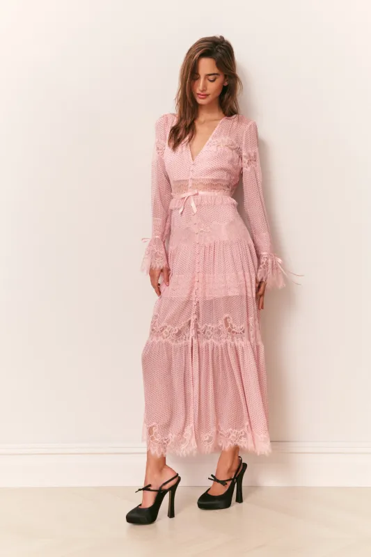 Marinetta Polka Dot Lace-Trim Maxi Dress sold by LoveShackFancy