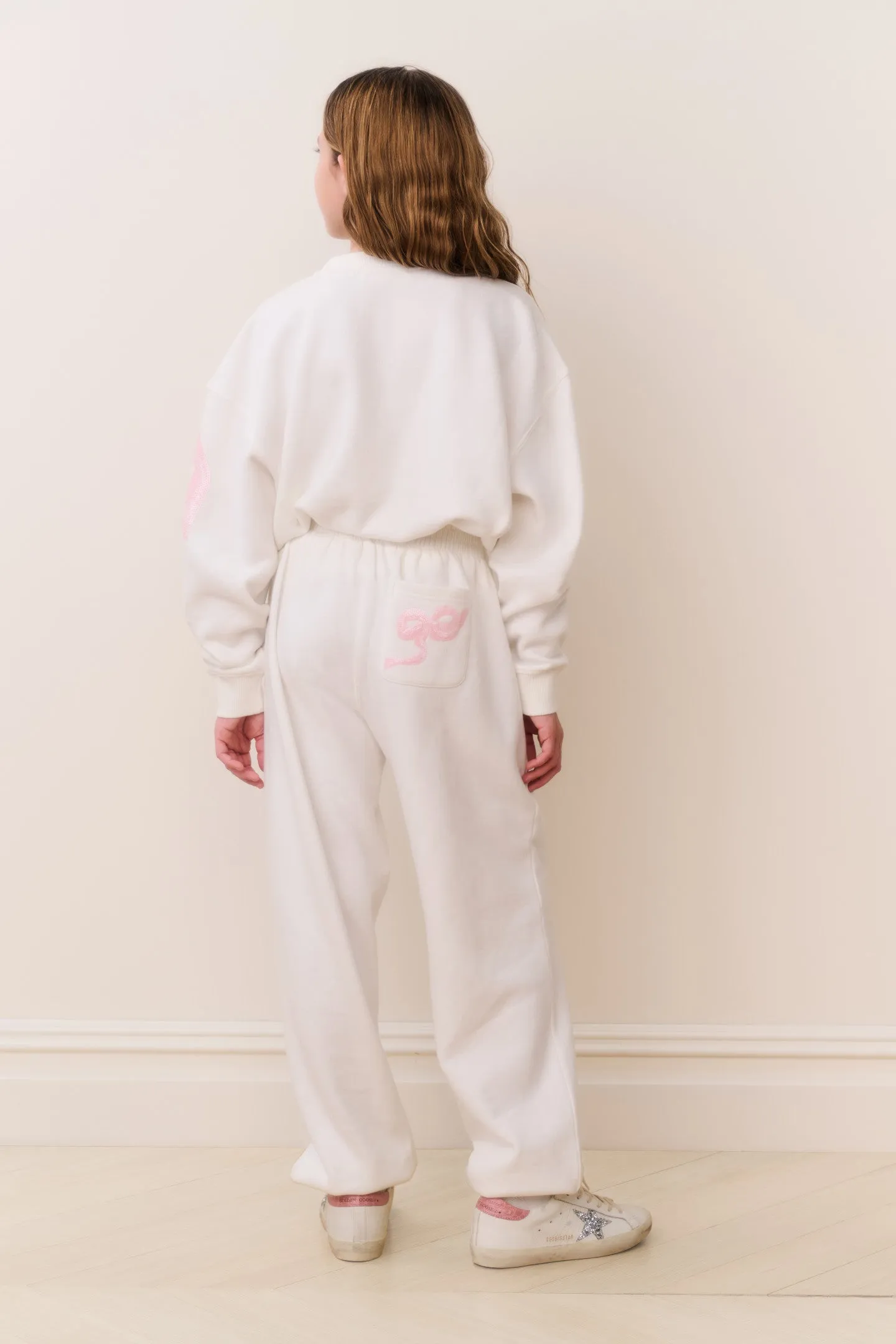 Tween Violin Sequin Bow Sweatpants sold by LoveShackFancy