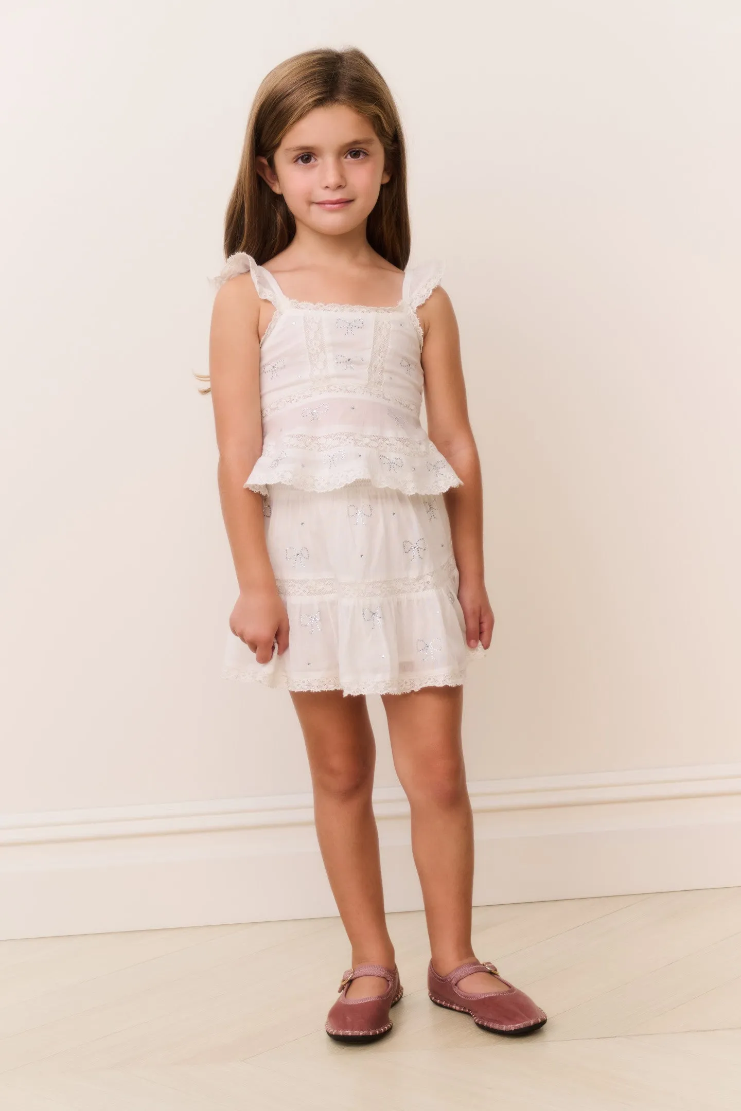 Little Girls Silano Crystal Bow Cotton Skirt sold by LoveShackFancy