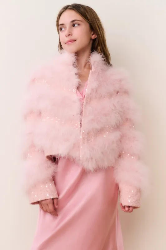 Tween Trislyn Feather Sequin Jacket made by LoveShackFancy