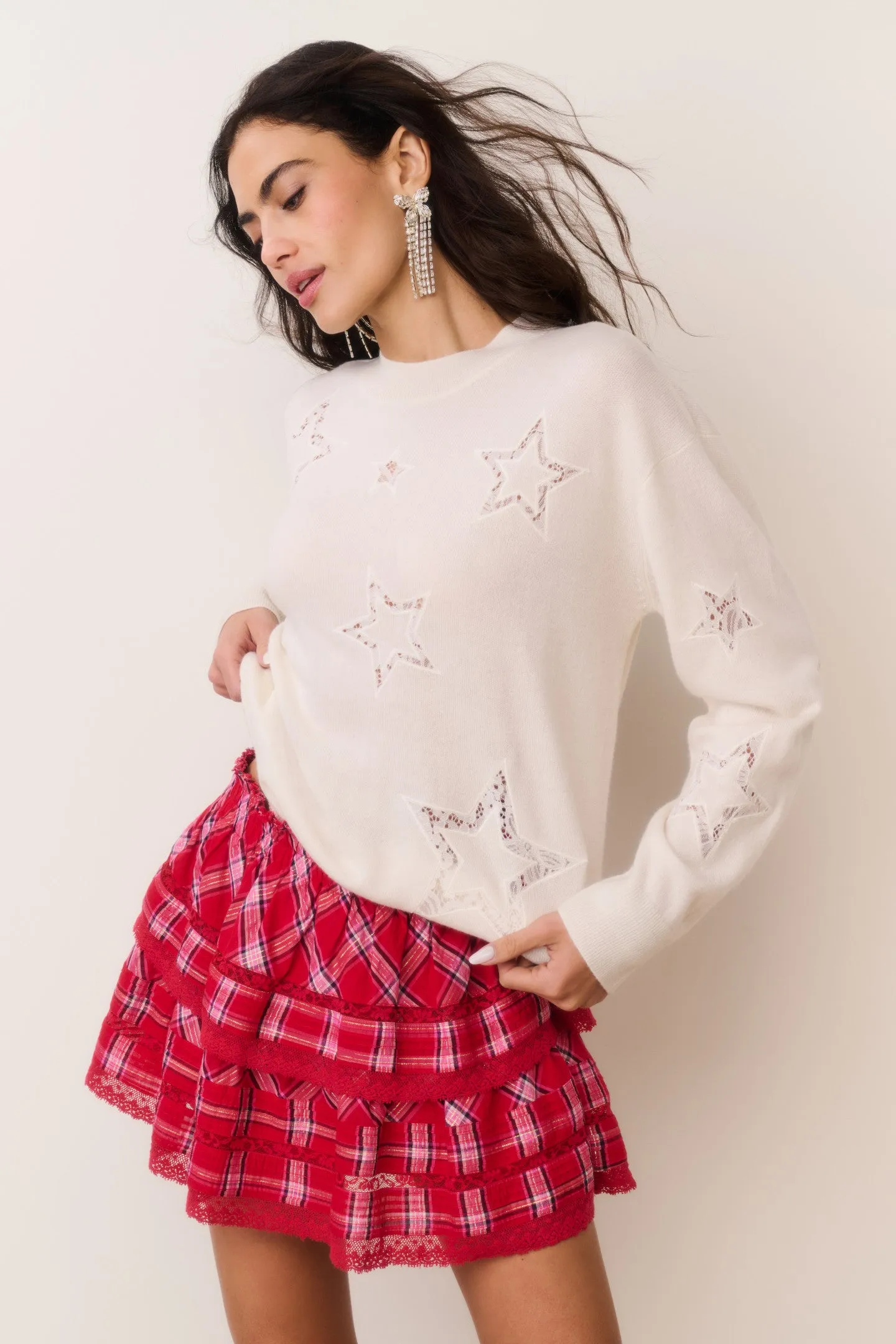 Westcott Wool-Cashmere Lace Star Pullover sold by LoveShackFancy