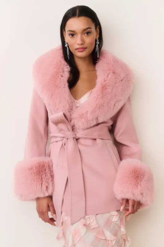 Rosen Faux Fur Wool Wrap Coat sold by LoveShackFancy