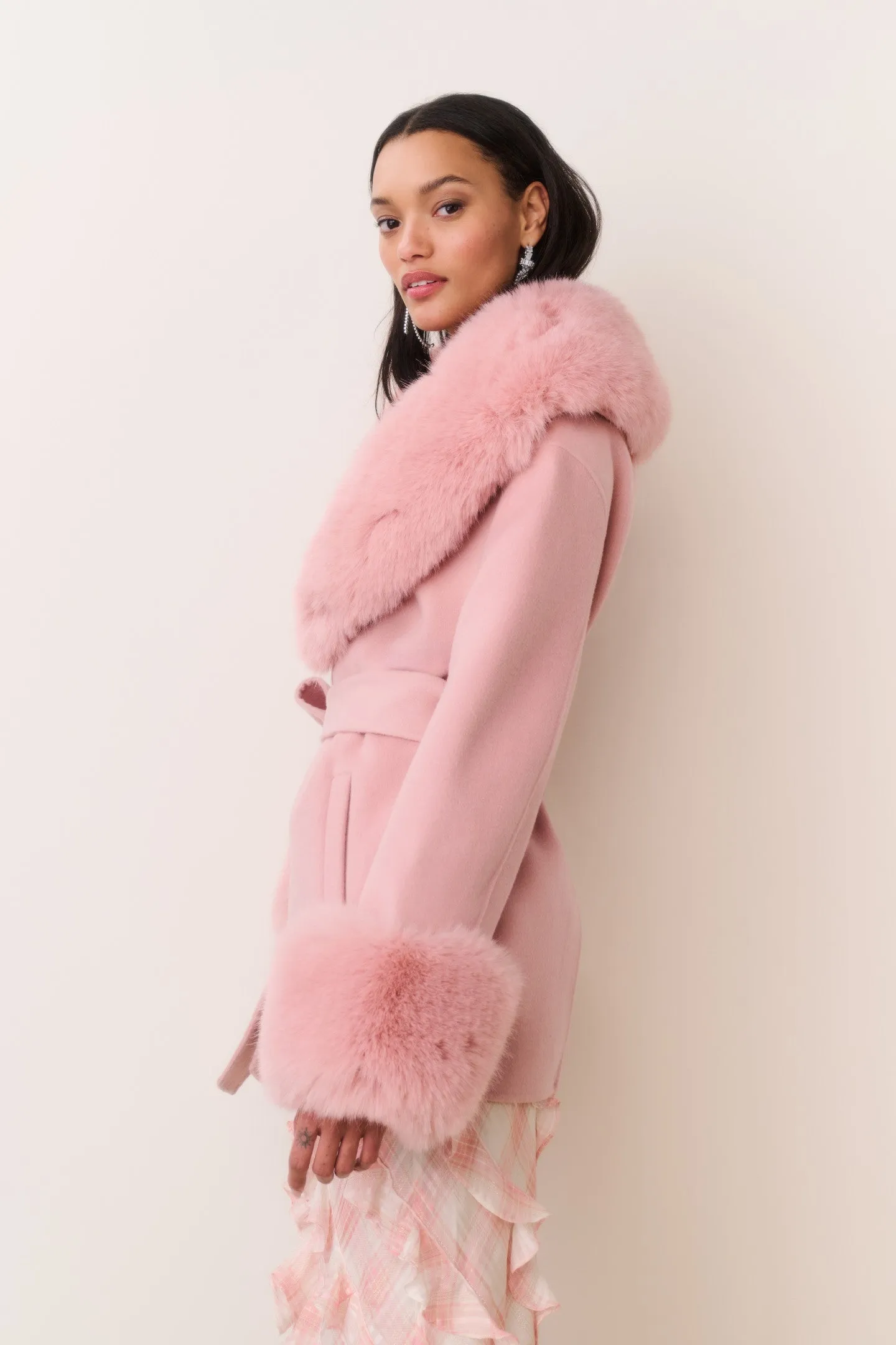 Rosen Faux Fur Wool Wrap Coat sold by LoveShackFancy product image thumbnail 3
