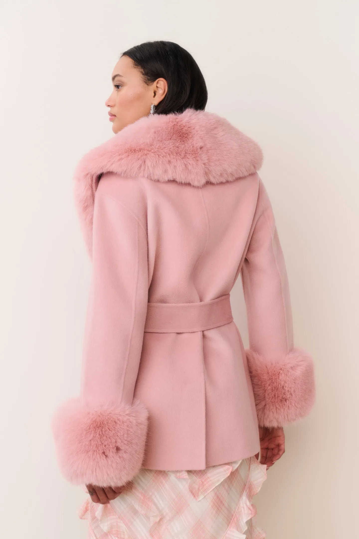 Rosen Faux Fur Wool Wrap Coat sold by LoveShackFancy product image thumbnail 4