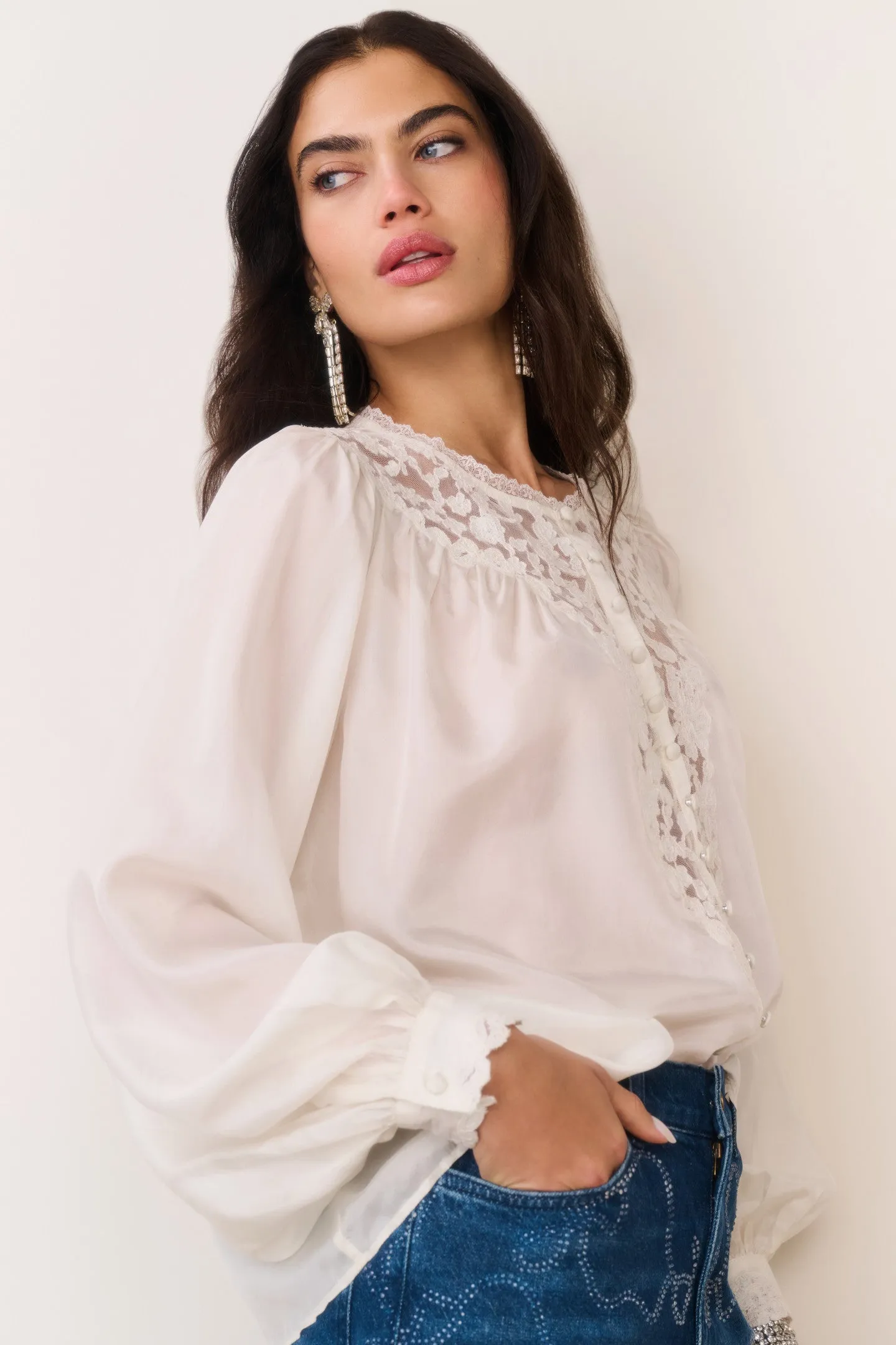 Carine Silk Lace Blouse sold by LoveShackFancy product image thumbnail 3