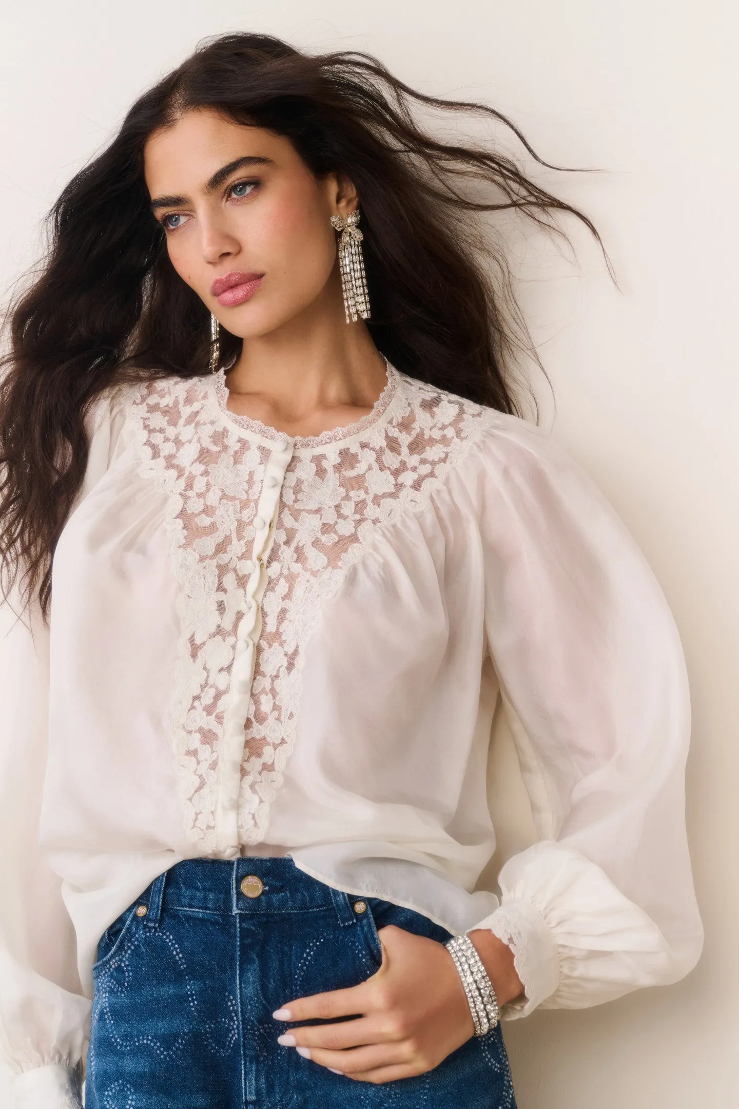 Carine Silk Lace Blouse sold by LoveShackFancy product image thumbnail 2