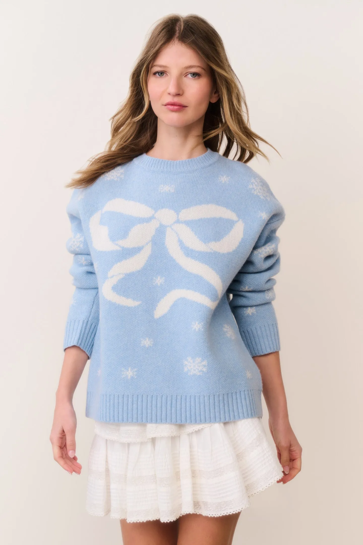 Francie Wool Jacquard Pullover - SNOWFLAKE BLUE sold by LoveShackFancy