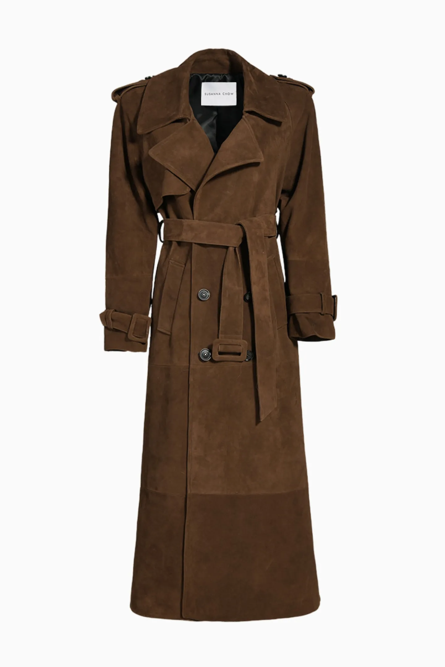 Susanna Chow Madison Suede Trench sold by LoveShackFancy
