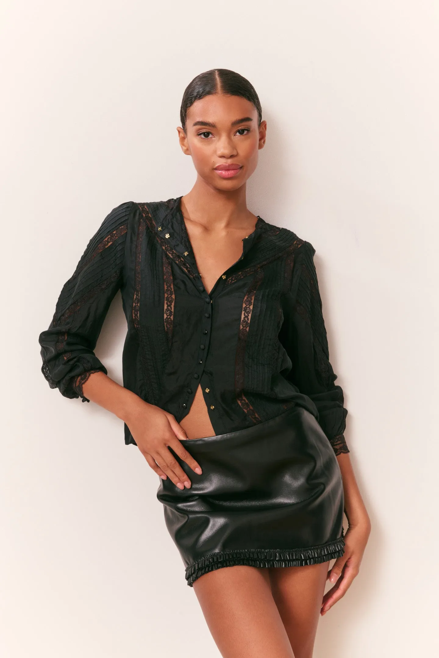 Noala Faux Leather Mini Skirt sold by LoveShackFancy product image thumbnail 3