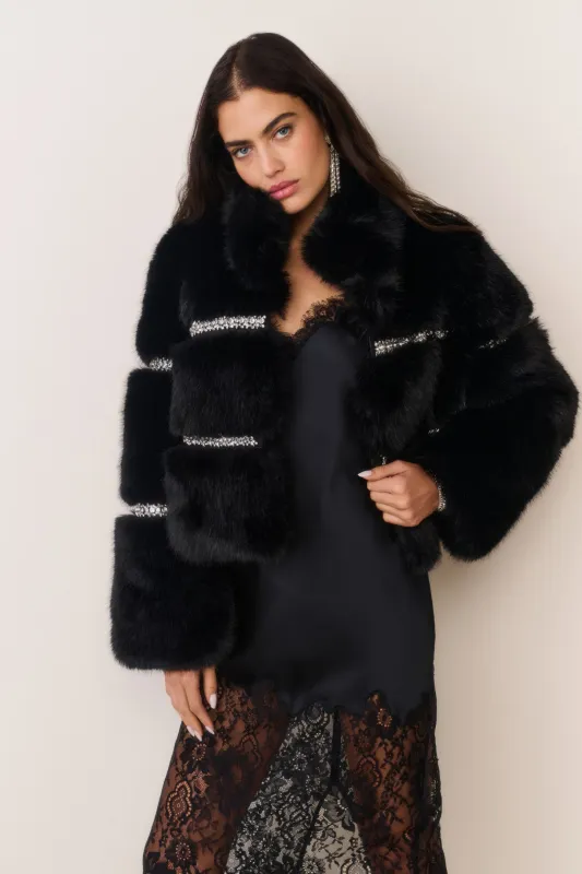 Manby Embellished Faux Fur Jacket sold by LoveShackFancy