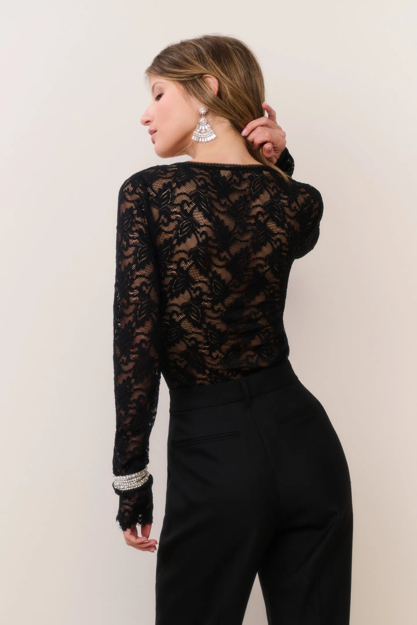 Jennie Sheer Lace Long Sleeve Bodysuit sold by LoveShackFancy product image thumbnail 5