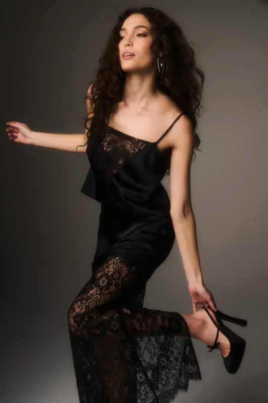 Ilene Satin & Lace Maxi Skirt made by LoveShackFancy