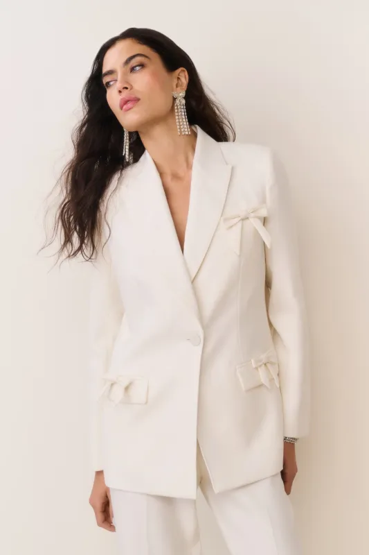 Shayne Wool-Blend Bow-Embellished Blazer - CREAM sold by LoveShackFancy