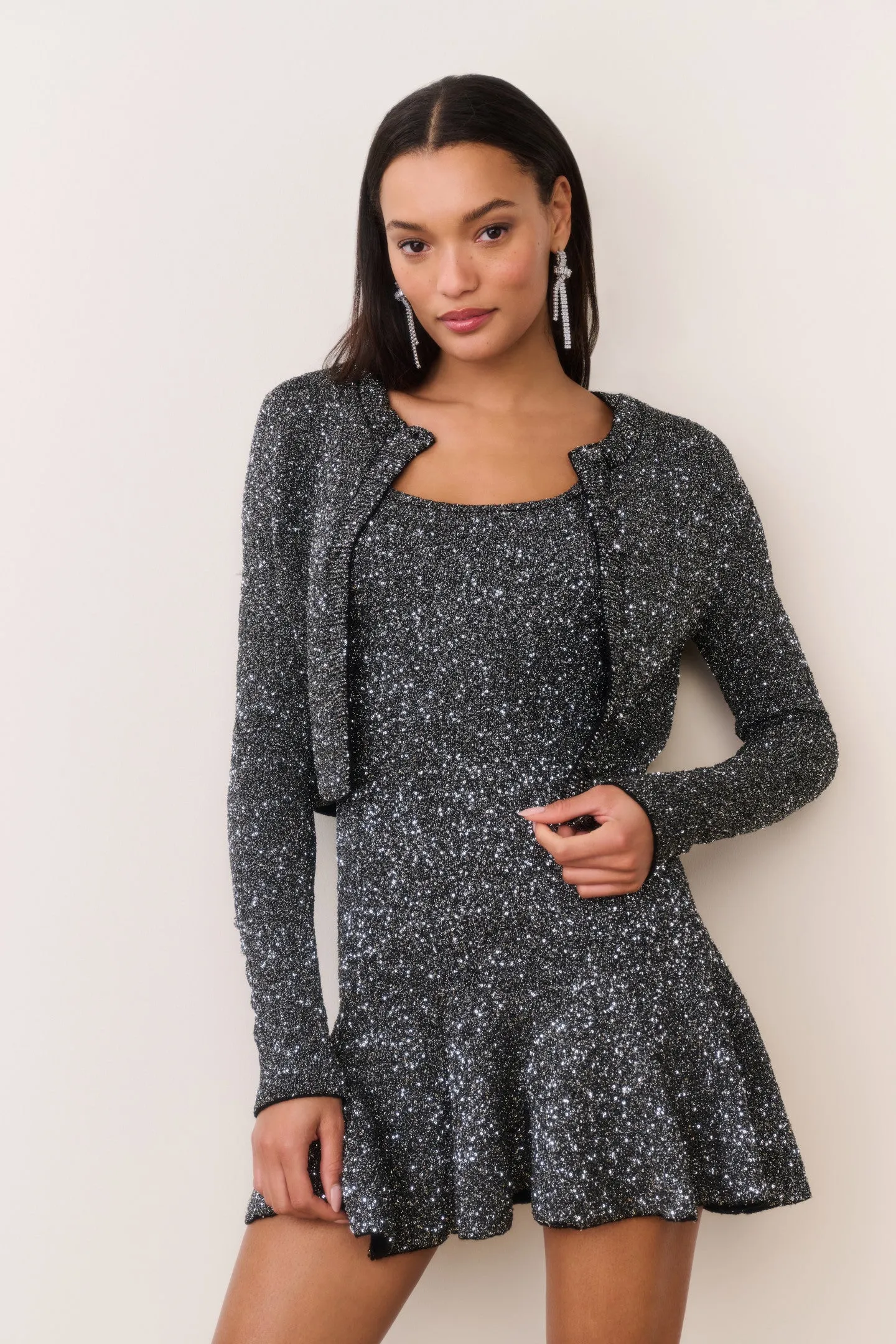 Ferra Sequin Stretch Knit Cardigan - BLACK sold by LoveShackFancy product image thumbnail 2