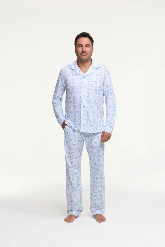 LoveShackFancy x Roller Rabbit Mens Starry Nights Lattice Long Sleeve Pajamas sold by LoveShackFancy