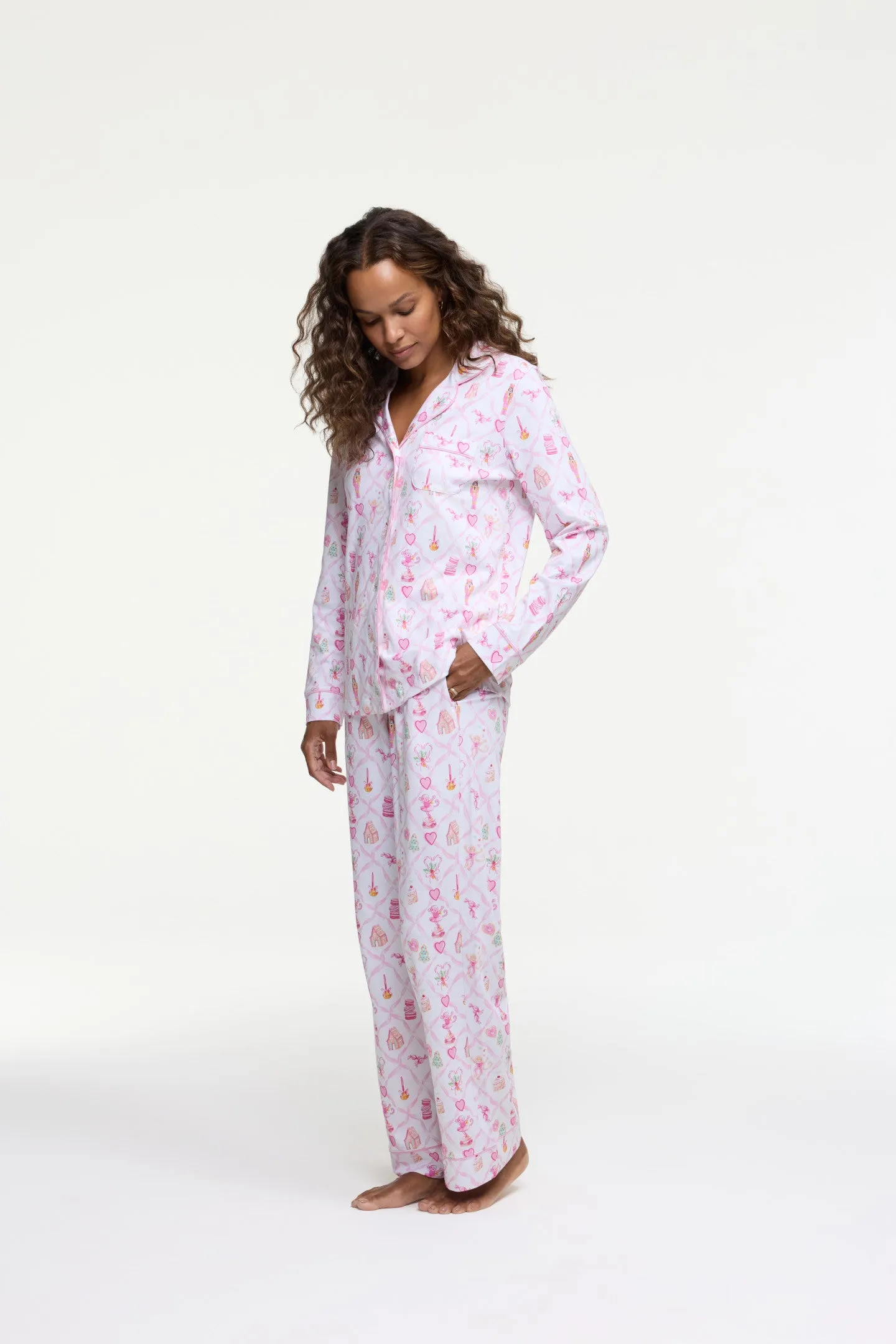 LoveShackFancy x Roller Rabbit Sugarplum Lattice Long Sleeve Polo Pajamas sold by LoveShackFancy product image thumbnail 5