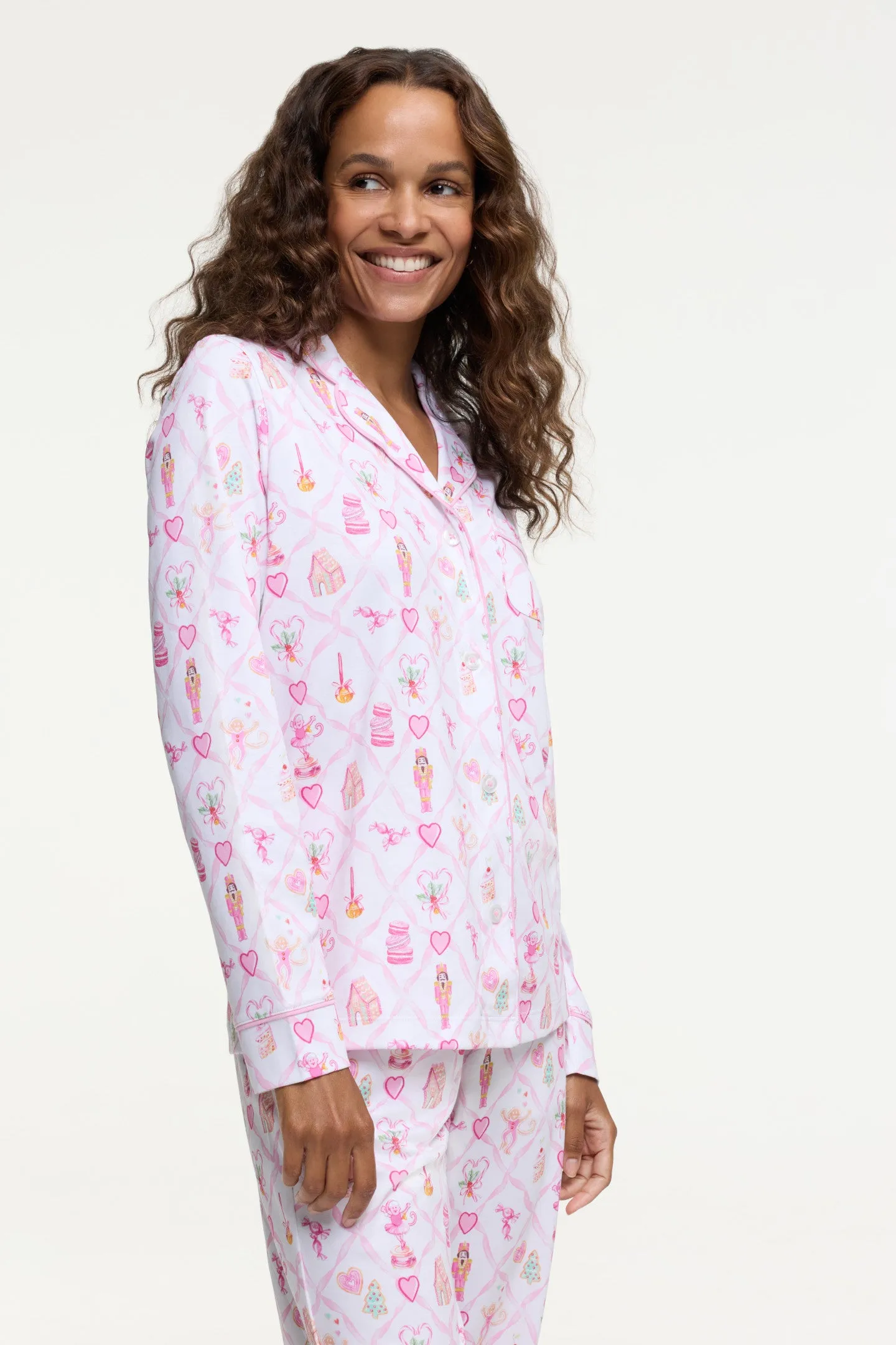 LoveShackFancy x Roller Rabbit Sugarplum Lattice Long Sleeve Polo Pajamas sold by LoveShackFancy product image thumbnail 3