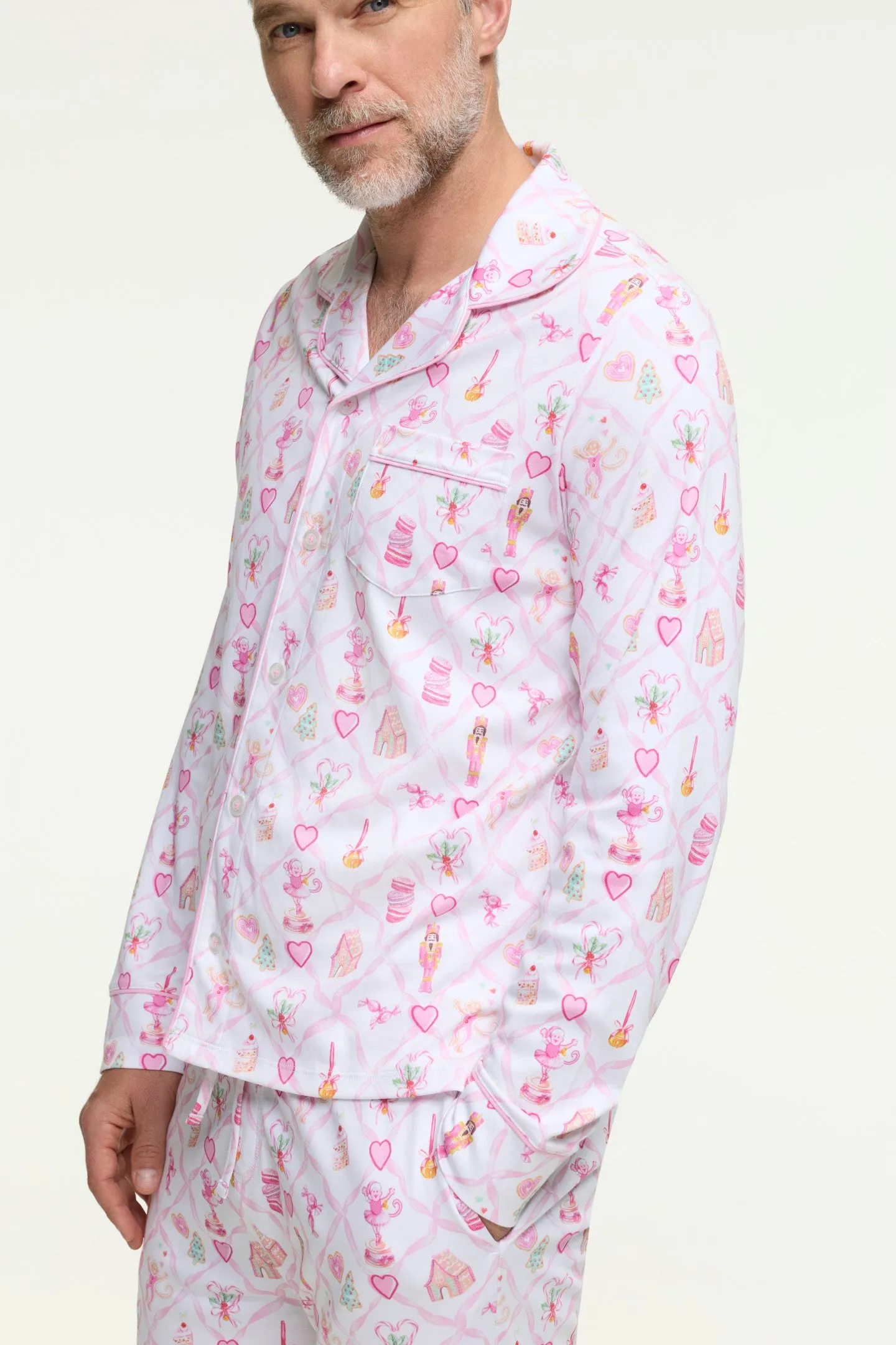 LoveShackFancy x Roller Rabbit Mens Sugarplum Lattice Long Sleeve Polo Pajamas sold by LoveShackFancy product image thumbnail 4