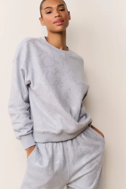 Karabeth Bow Embellished Fleece Pullover made by LoveShackFancy