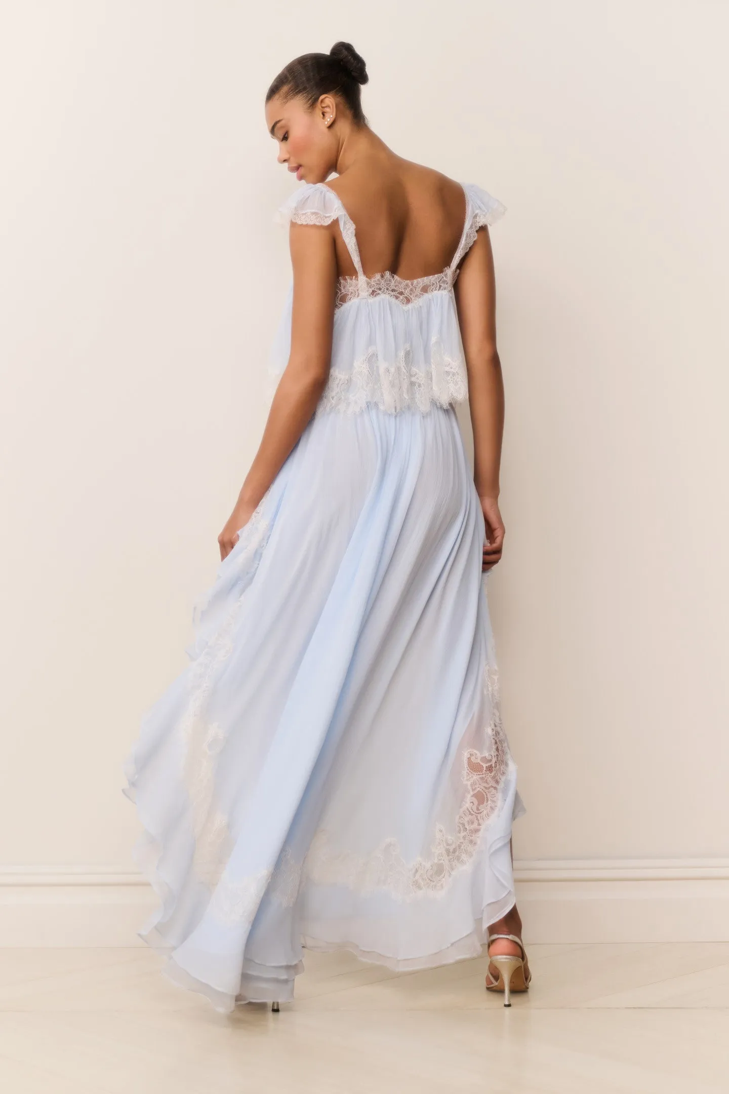 Jolina Silk Chiffon Lace High-Low Skirt sold by LoveShackFancy product image thumbnail 5