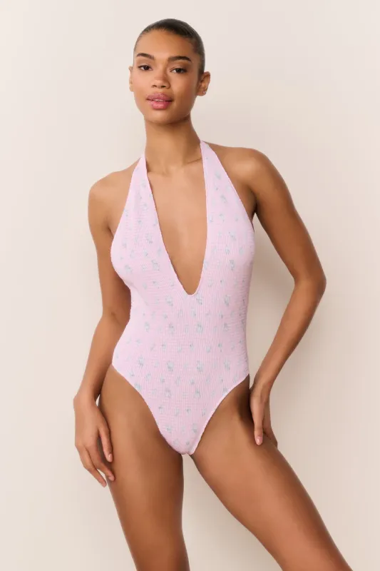 Gienna Floral Halter One-Piece Swimsuit sold by LoveShackFancy