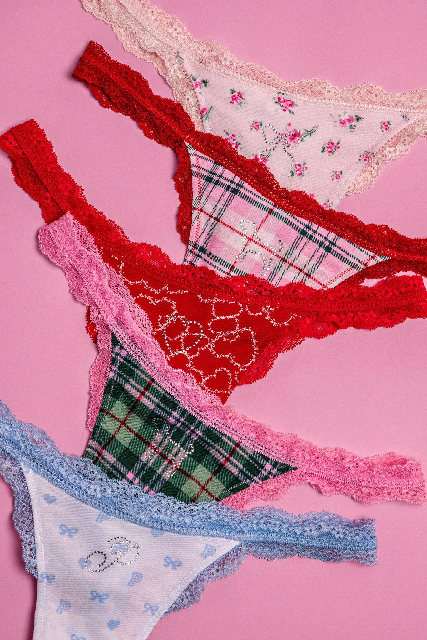 PINK x LoveShackFancy Wink Cotton Thong Panties - Pack of 5 sold by LoveShackFancy product image thumbnail 2