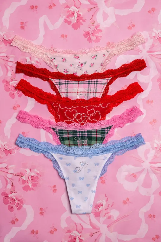 PINK x LoveShackFancy Wink Cotton Thong Panties - Pack of 5 made by LoveShackFancy