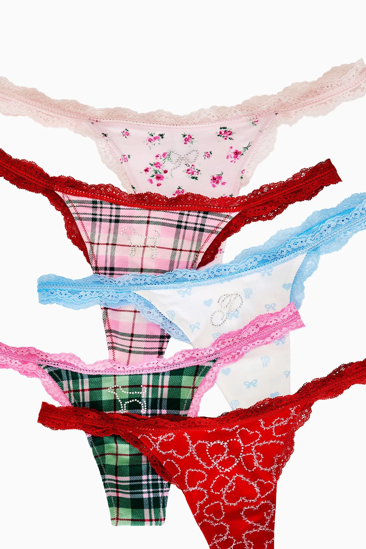 PINK x LoveShackFancy Wink Cotton Thong Panties - Pack of 5 sold by LoveShackFancy product image thumbnail 4