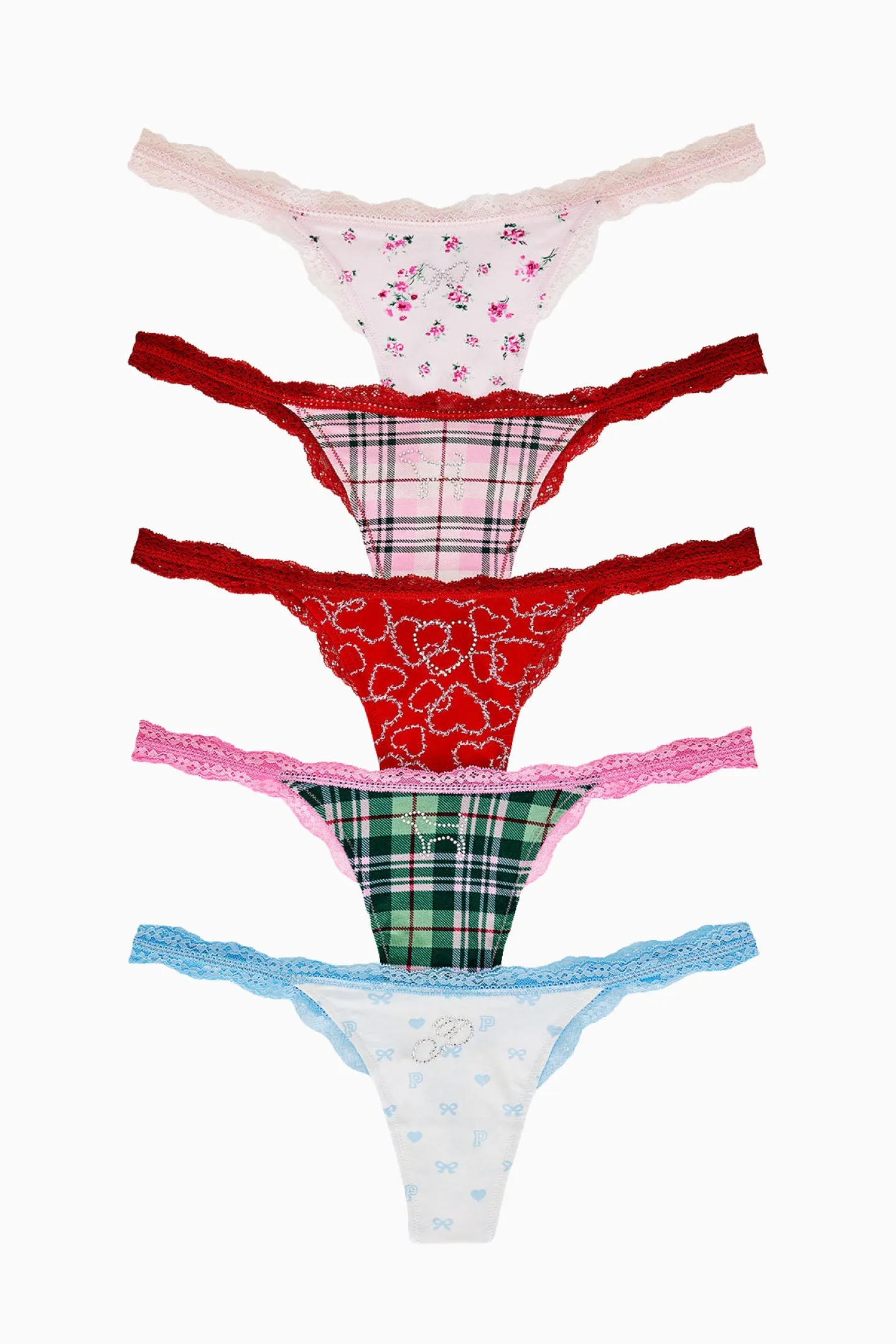 PINK x LoveShackFancy Wink Cotton Thong Panties - Pack of 5 sold by LoveShackFancy product image thumbnail 3