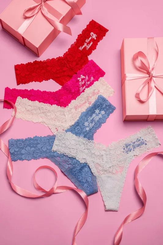 PINK x LoveShackFancy Wink Lace Thong Panties - Pack of 5 made by LoveShackFancy