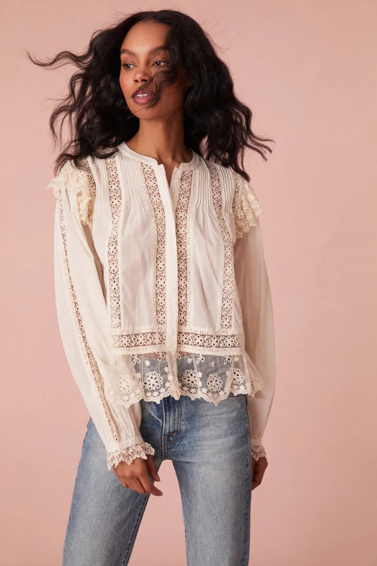 Kava Cotton Ruffle Long Sleeve Blouse sold by LoveShackFancy product image thumbnail 3