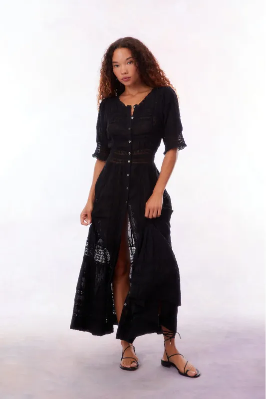 Minka Maxi Dress-BLACK sold by LoveShackFancy