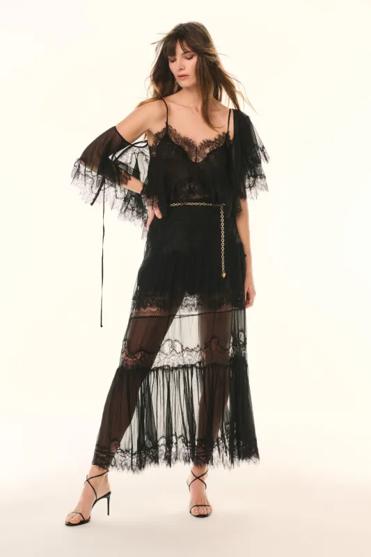 Aureline Silk Lace Pleated Maxi Skirt made by LoveShackFancy