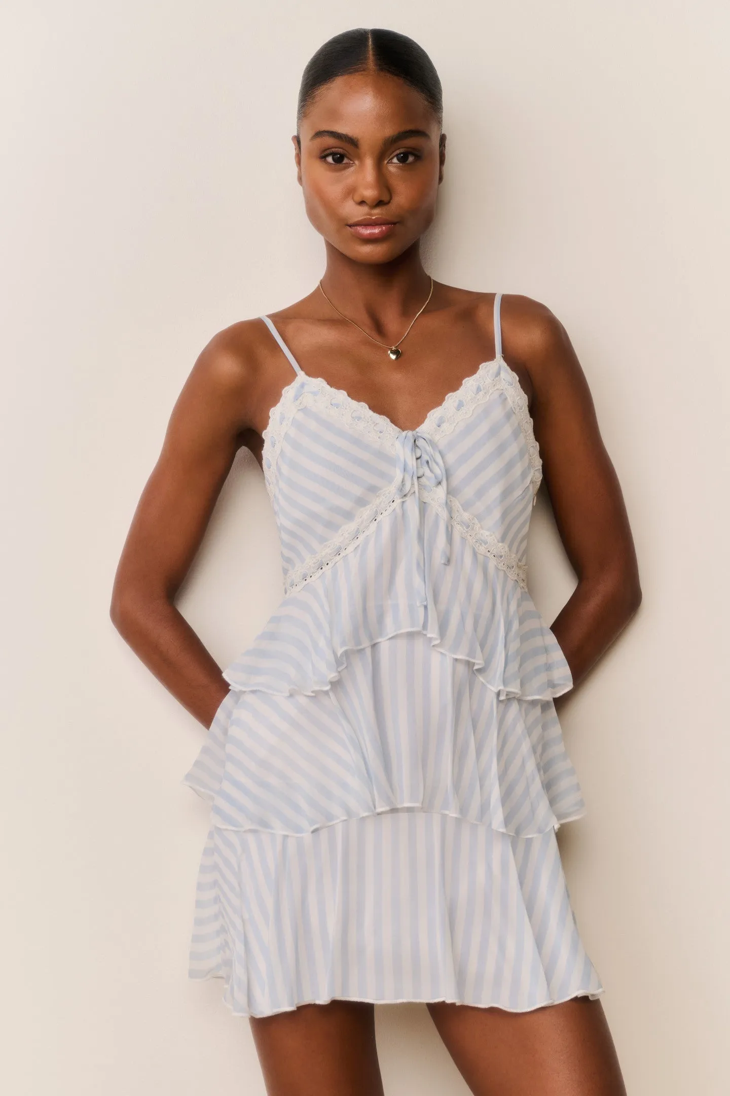 Marlia Striped Chiffon Mini Dress sold by LoveShackFancy
