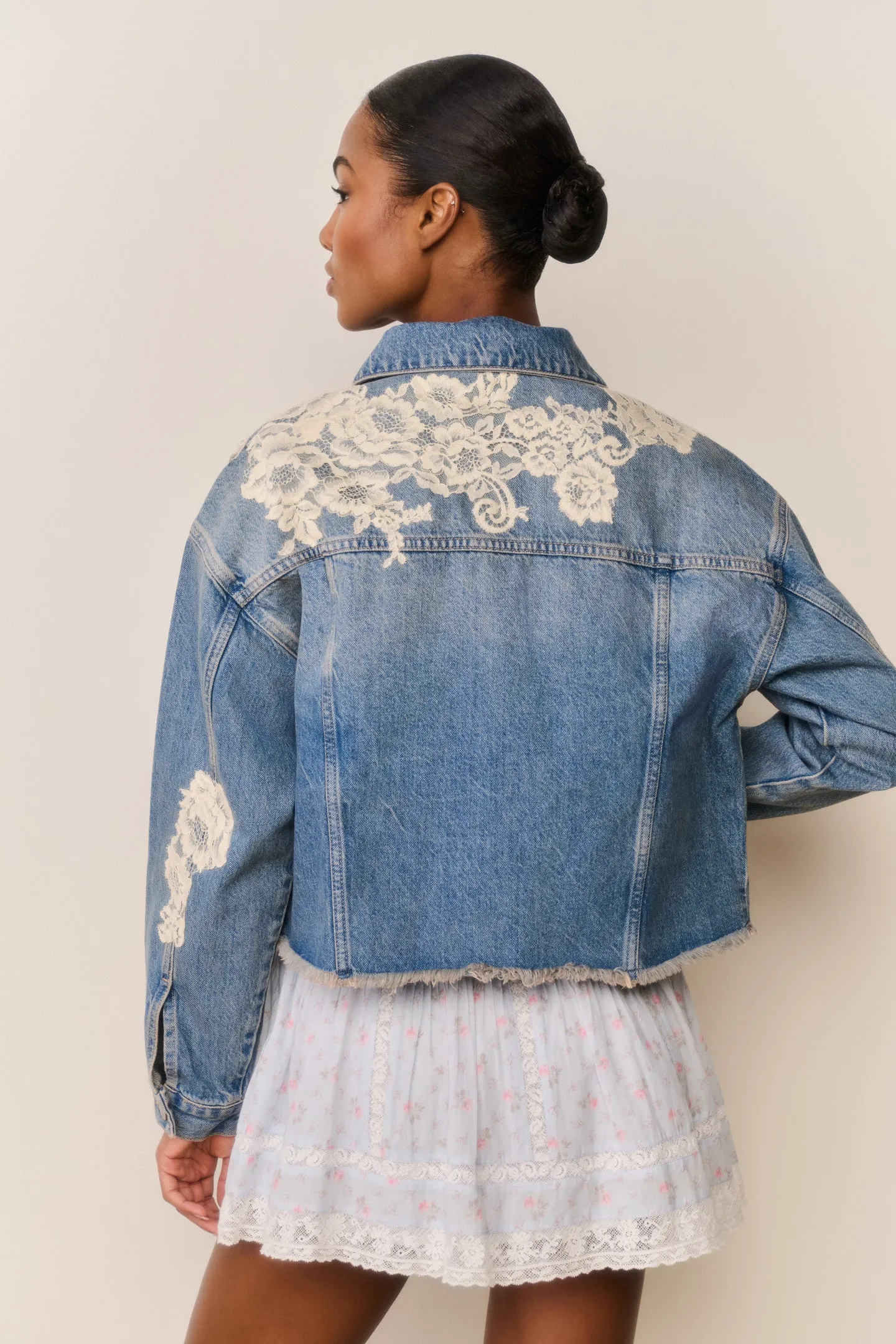 Amana Lace Appliqué Denim Jacket sold by LoveShackFancy product image thumbnail 5