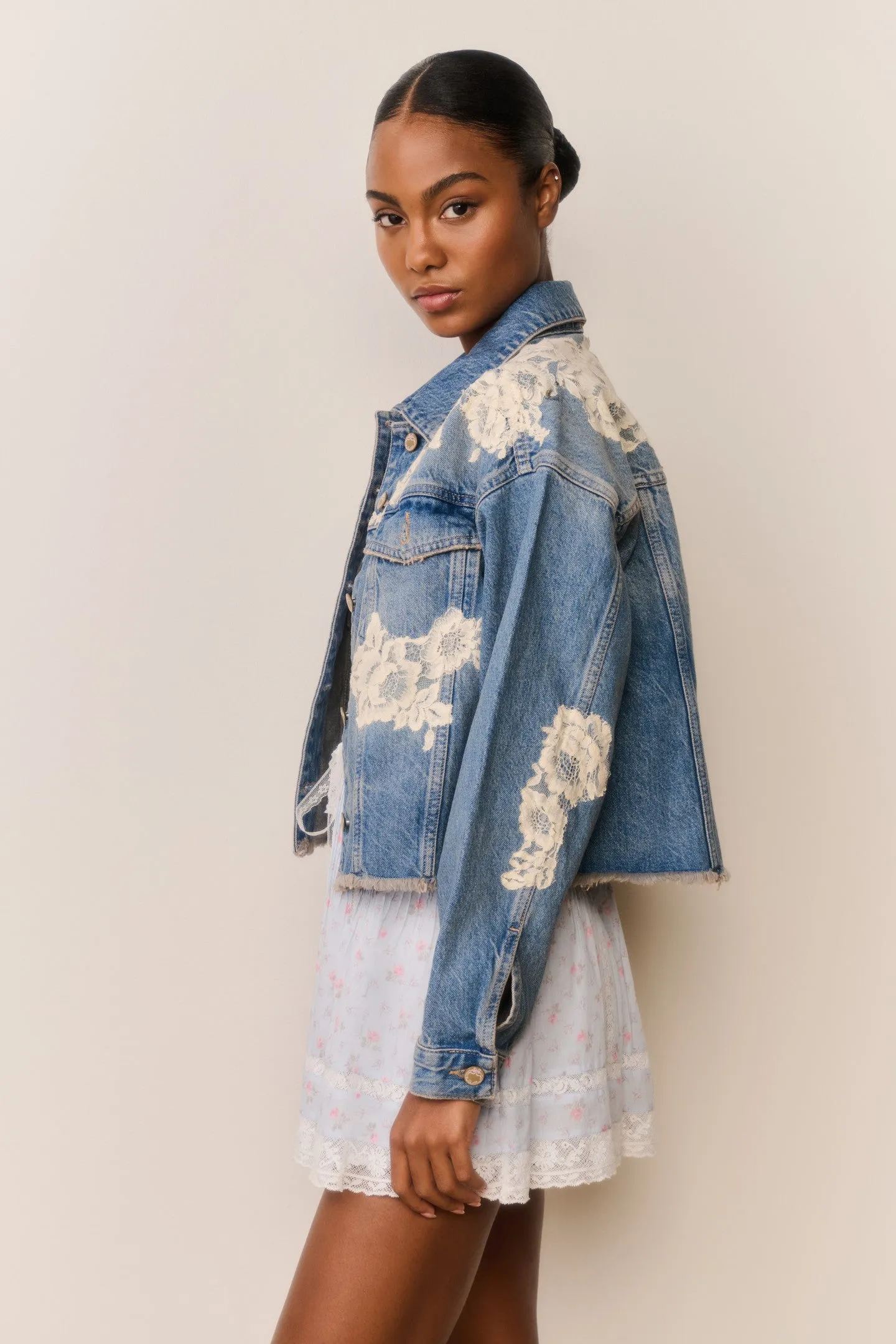 Amana Lace Appliqué Denim Jacket sold by LoveShackFancy product image thumbnail 4