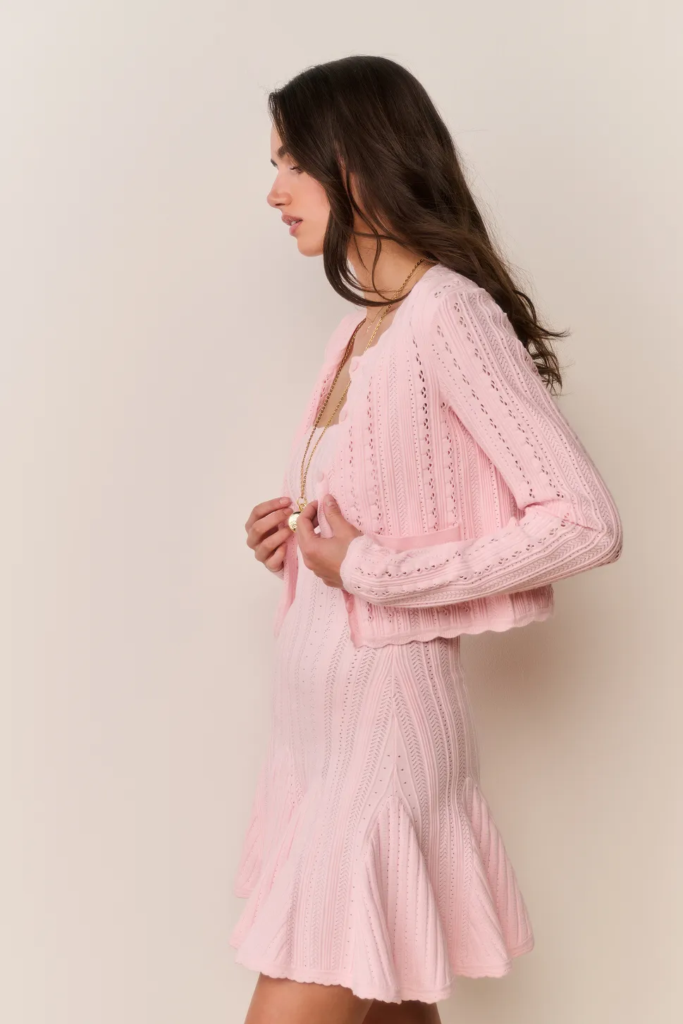 Peridot Stretch Pointelle Cardigan - PEACH SORBET sold by LoveShackFancy product image thumbnail 5