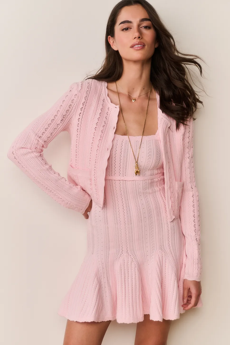 Peridot Stretch Pointelle Cardigan - PEACH SORBET sold by LoveShackFancy product image thumbnail 3