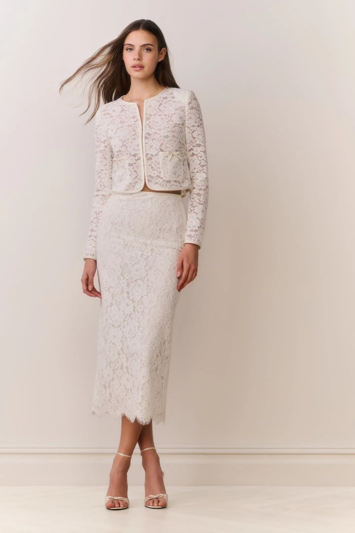 Ilse Lace Midi Pencil Skirt sold by LoveShackFancy