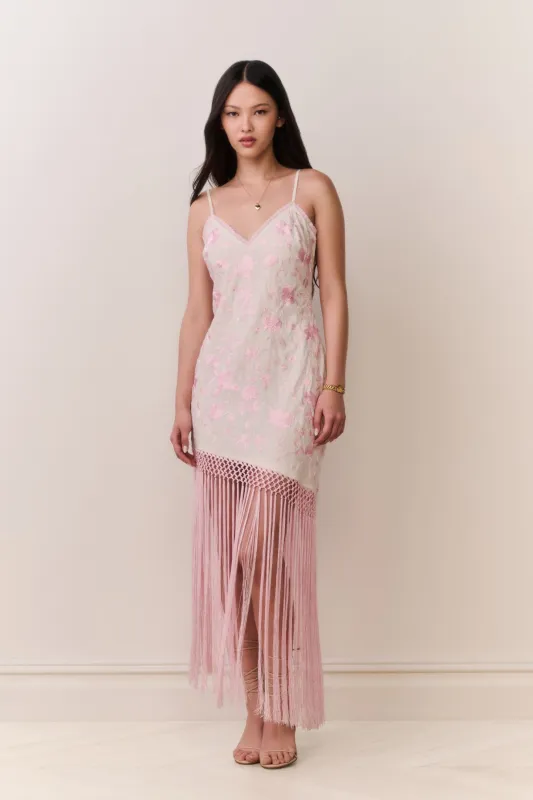 Evalette Floral Fringe Maxi Dress made by LoveShackFancy