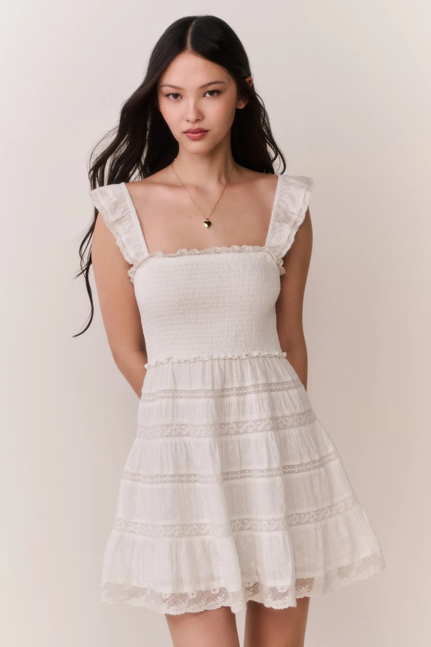 Colbera Lace-Trimmed Cotton Mini Dress sold by LoveShackFancy