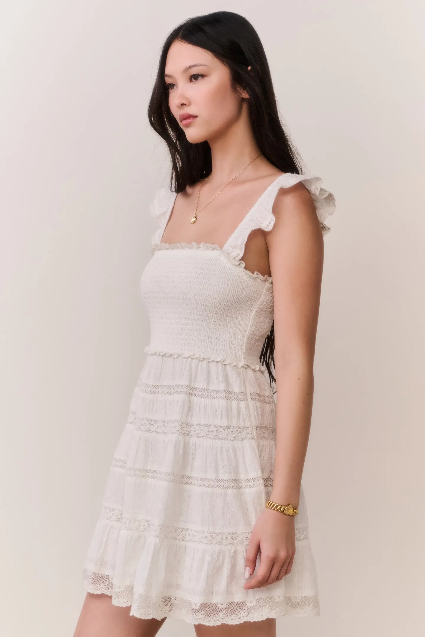 Colbera Lace-Trimmed Cotton Mini Dress sold by LoveShackFancy product image thumbnail 3