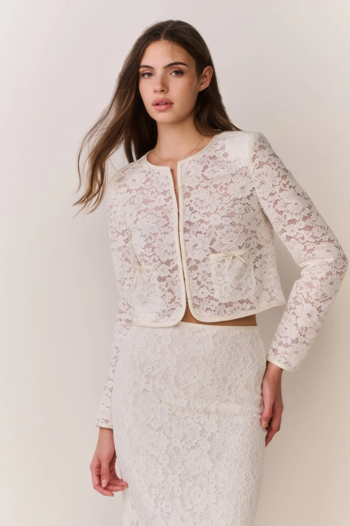 Junetta Cropped Lace Jacket sold by LoveShackFancy