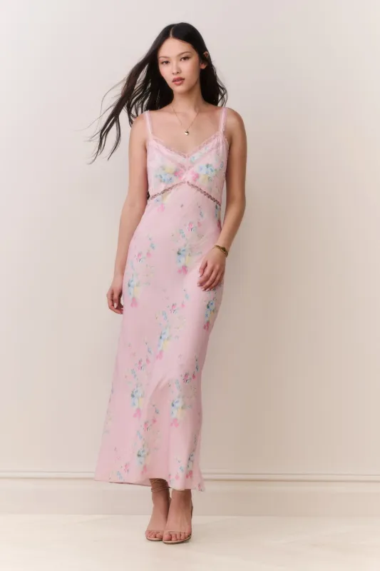 Annabeth Satin Floral Maxi Slip Dress made by LoveShackFancy
