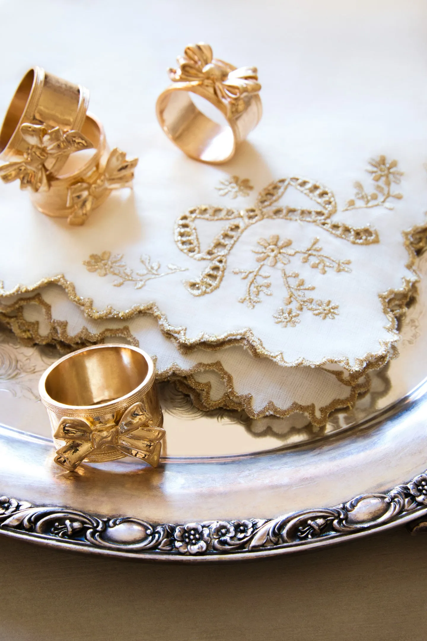 Heirloom Gold Bow Napkin Ring Set - Set Of 4 sold by LoveShackFancy product image thumbnail 2