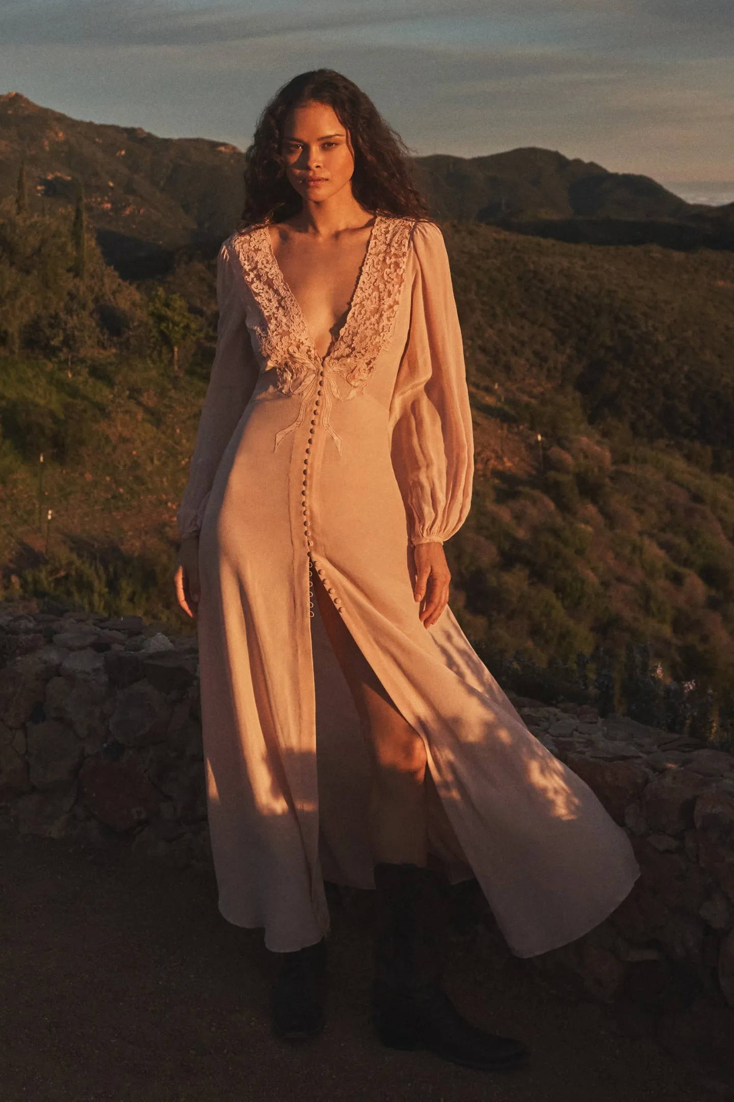 Lina Silk Lace-Trimmed Maxi Dress sold by LoveShackFancy product image thumbnail 2