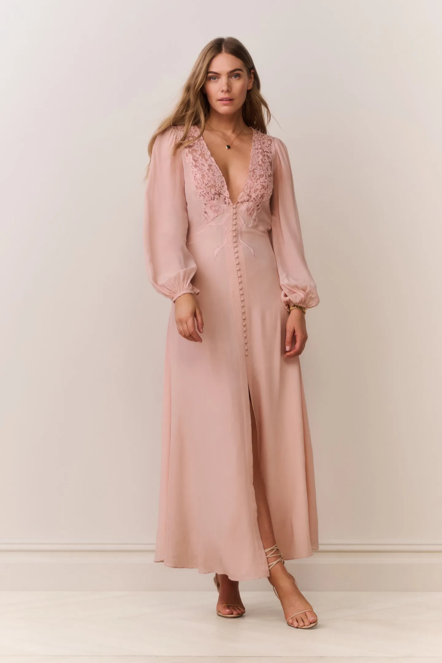 Lina Silk Lace-Trimmed Maxi Dress sold by LoveShackFancy product image thumbnail 3
