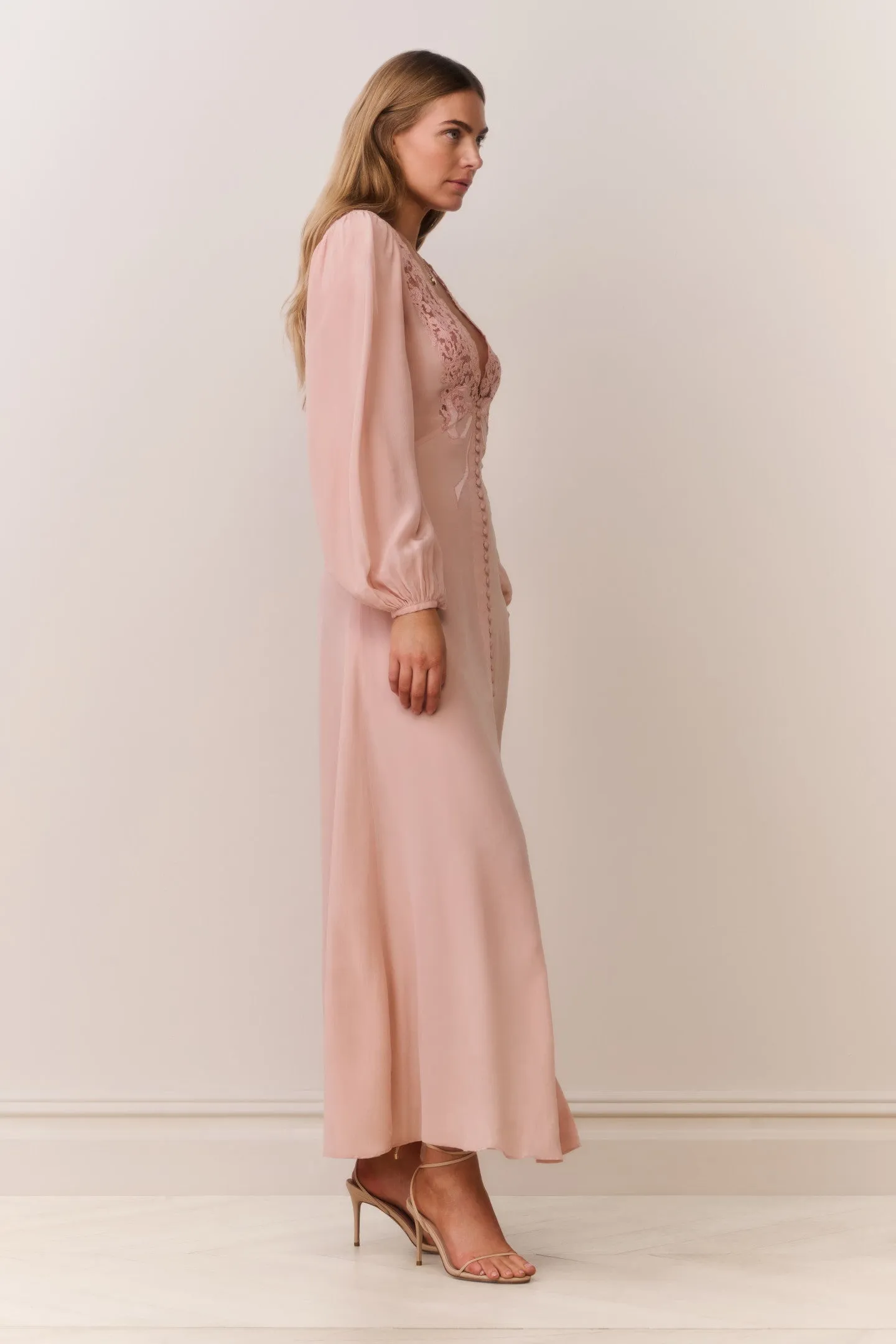 Lina Silk Lace-Trimmed Maxi Dress sold by LoveShackFancy product image thumbnail 4